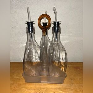 VTG Tupperware “ Sheerly Elegant” Olive Oil/Vinegar Bottles With Caddy‎